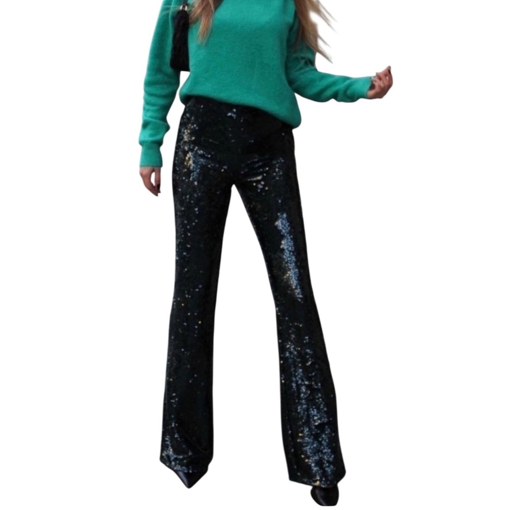 Sincerely Jules Womens Black Sequin Flare High‎ Waisted Party Pants Size S